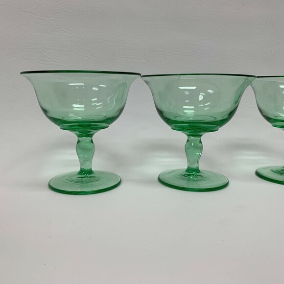 Low Sherbert Clear Light Green Footed Stemmed Glass Glasses 3 7/8" Lot of 4 - Picture 4 of 6